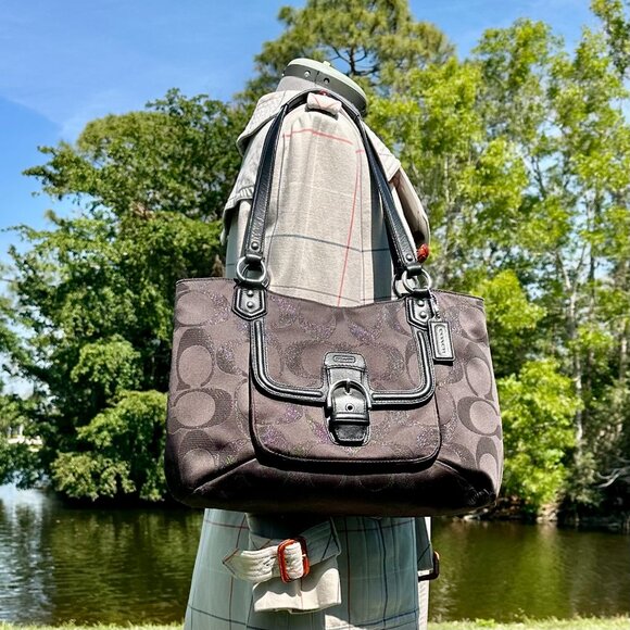 SOLD NWT COACH Campbell Belle Signature Lurex Carryall Shoulder Tote Black 26246 - Picture 3 of 16